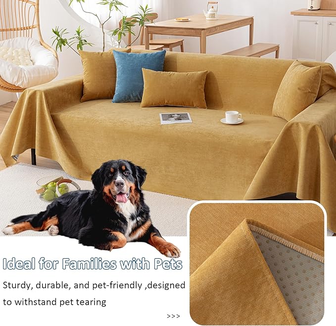 VClife Anti Cat Scratch Sofa Cover, 100% Waterproof Couch Cover for Pets Sofa Cover for Sectional Sofa, Anti Slip Couch Protector Washable Throw Couch Cover for 3 Cushion Couch Sofa, Yellow, 71"X150"