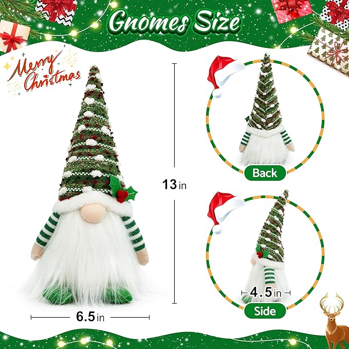 Gnome Christmas Decorations, Handmade Christmas Ornaments Swedish Tomte Elf Stuffed Dwarf for Home Holiday Decor, Thanksgiving Valentines Birthday Plush Gnome Gifts for Women