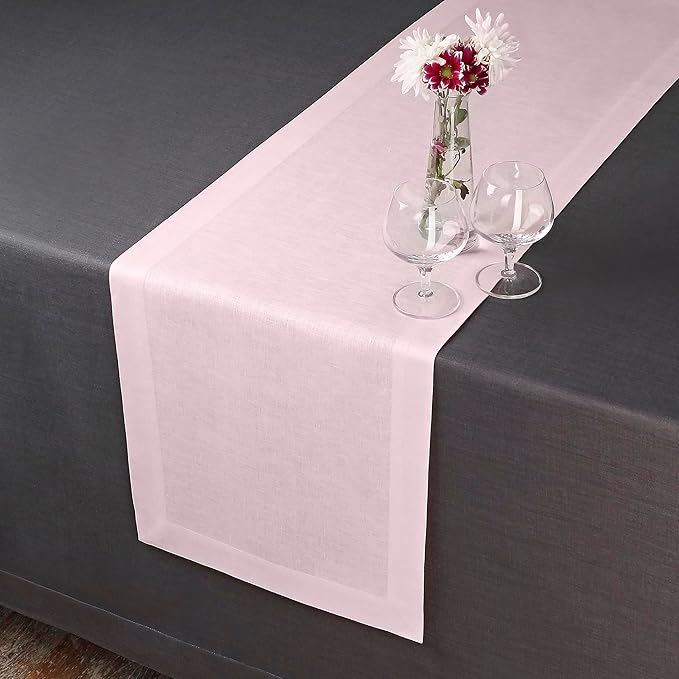 D'Moksha Homes Linen Pastel Pink Table Runner 108 Inches Long - 100% Pure Linen Dining Table Runner 14 x 108 Inch for Fall, Thanksgiving, Holiday - Machine Washable