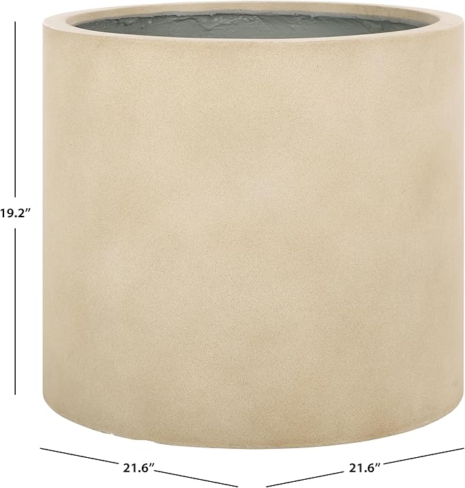 SAFAVIEH Outdoor Collection Alia Modern Beige Concrete Ficonstone Round Planter Pot