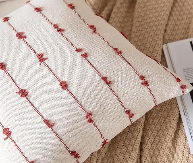 Caflife Boho Fall Throw Pillow Covers 22x22 inches Beige and Rust, Set of 2 Modern Farmhouse Decorative Pillow Covers for Couch Bed, Living Room