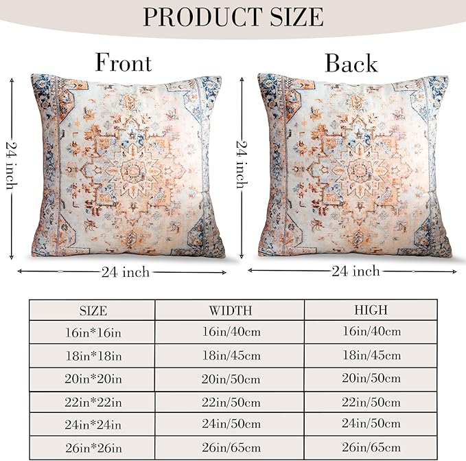 Boho Throw Pillow Covers 24x24 inch Set of 2,Boho Vintage Carpet Pattern Antique Ethnic Decor Double Sided Pattern Cushion Cover Soft Pillow Case Living Sofa Room Bed Square Pillow Cover