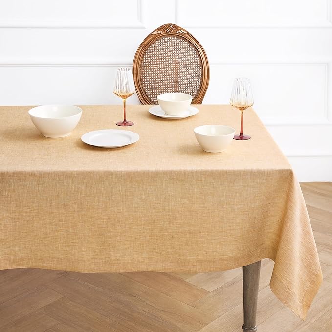 Solino Home Linen Tablecloth 60 x 108 Inch - 100% Pure Linen Golden Nugget Table Cloth for Rectangle Tables - Athena, Machine Washable Tablecloth for Fall, Autumn, Thanksgiving, Christmas