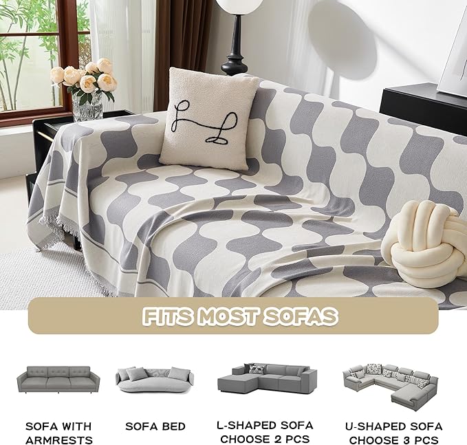 MEETSKY Grey Couch Cover for Dogs Cats,Sofa Covers Washable Furniture Protectors for Pets Universal Couch Cover Thick Durable Sectional Couch Covers for 3 Cushion Couch, 91" x 118", Checkerboard
