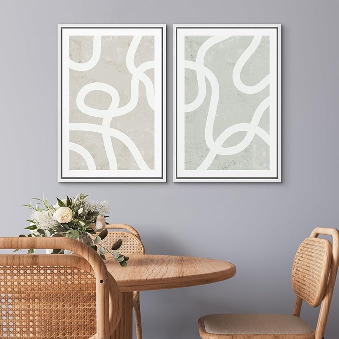 SIGNWIN Framed Canvas Print Wall Art Set Pastel White Swirl Pattern Collage Abstract Shapes Illustrations Modern Art Minimal Boho Relax/Calm for Living Room, Bedroom, Office - 16"x24"x2 White