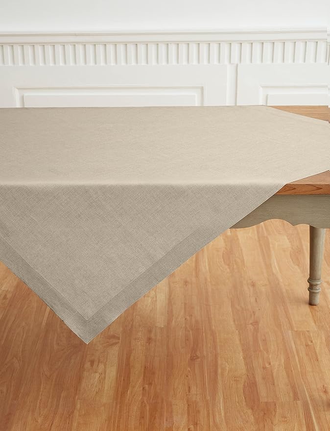 Solino Home Natural Linen Tablecloth 52 x 52 Inch - 100% Pure Linen Square Table Throw - Fete, Machine Washable Table Cloth for Fall, Autumn, Thanksgiving, Christmas, Holiday