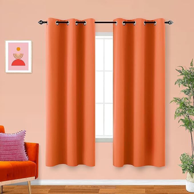 KOUFALL 42x72 Inches Long Orange Blackout Curtains for Bedroom