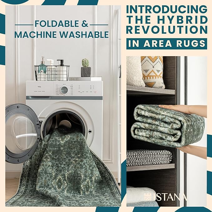 Istana 3x5 Area Rug - Dark Green Modern Rugs for Living Room 3x5 - Foldable Rugs for Bedroom/Living Room Rug - Stain Resistant Washable Rug - Eco-Friendly Small Area Rugs