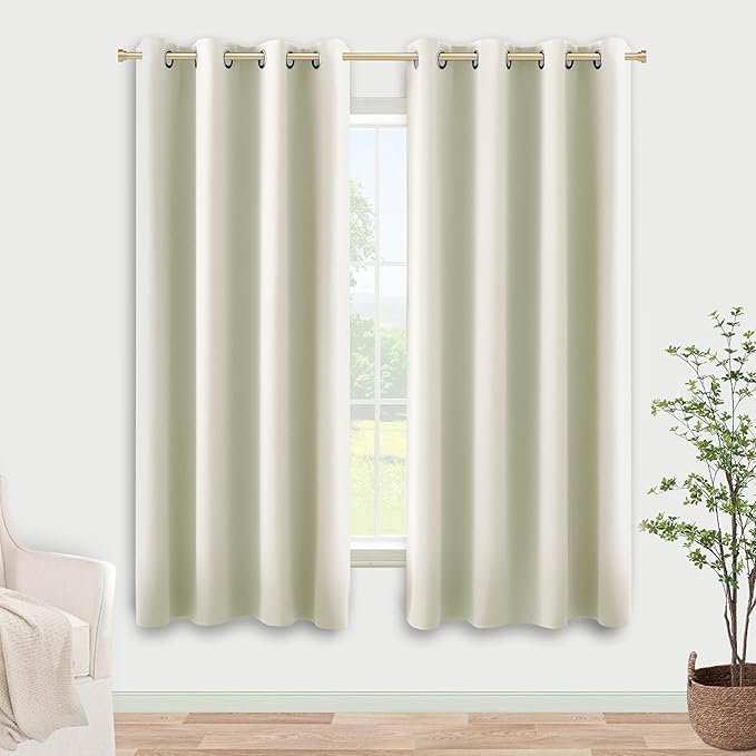 KOUFALL 64 Inch Length Cream Beige Bay Window Curtains Drapes 2 Panels, 60% Blackout Sound Dampening Curtains for Windows Bedroom Dining Room,Off White Ivory