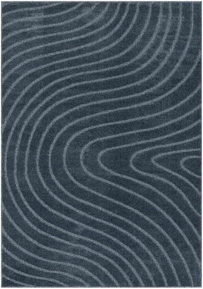 LUXE WEAVERS Modern Geometric Wave Blue 9x12 Area Rug