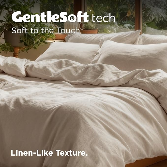 Bedsure 100% Washed Cotton Duvet Cover Oversized Queen - Oatmeal Minimalist Cotton Duvet Cover Linen Like for All Seasons - GentleSoft™ Plain Simple Bedding,Oatmeal, Oversized Queen, 98"x98"