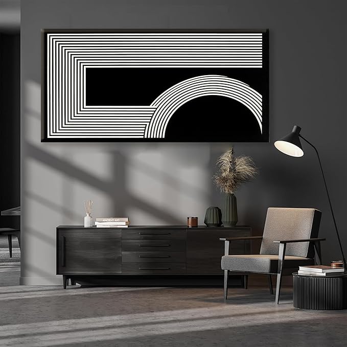 TAIJXAGSG Large Abstract Wall Art Black And White Geometric Line Wall Print Painting Artwork Canvas Art Wall Decor 29"X 58"