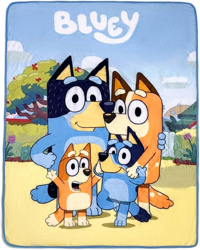 NORTHWEST Bluey Micro Raschel Throw Blanket, 46" x 60", Family Photo