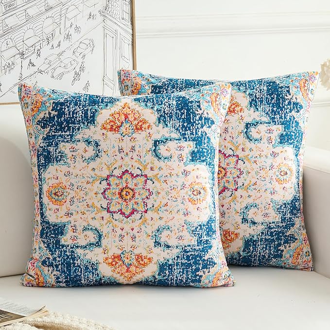Boho Throw Pillow Covers 26x26 inch Set of 2,Boho Vintage Carpet Pattern Antique Ethnic Decor Double Sided Pattern Cushion Cover Soft Pillow Case Living Sofa Room Bed Square Pillow Cover