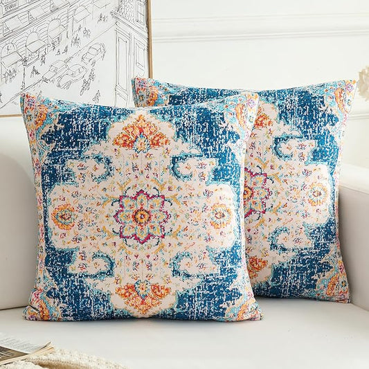 Boho Throw Pillow Covers 26x26 inch Set of 2,Boho Vintage Carpet Pattern Antique Ethnic Decor Double Sided Pattern Cushion Cover Soft Pillow Case Living Sofa Room Bed Square Pillow Cover