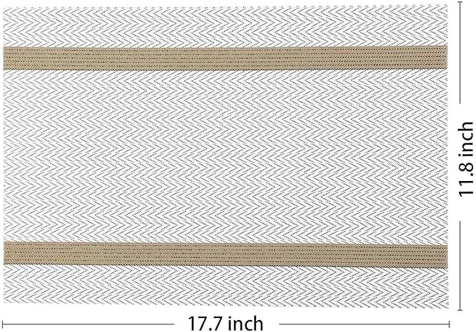 AHHFSMEI Placemats for Dining Table Set of 6 Woven Vinyl Plastic Place Mats Non-Slip Heat Insulation Stain Resistant Table Mats Washable Easy Clean Placemats (White Wave Stripe)