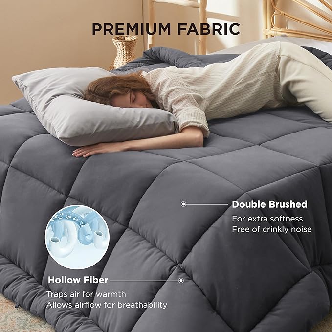 Bedsure Comforter Duvet Insert - Quilted Comforters Oversize Queen Size, All Season Duvet, GentleSoft Down Alternative Bedding, with 8 Tabs, Gifts for Women/Men, Grey, Oversize Queen 98 x 98 Inches