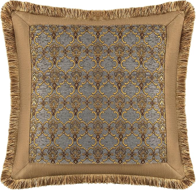 Loom and Mill Jacquard Comforter Set-9 Piece, Luxury Classic Antique Comforter Set King, Ultra Soft Damask Bedding with Euro Shams, Bedskirt, Filled Decorative Pillows(Cambridge, King),Bronze Gold