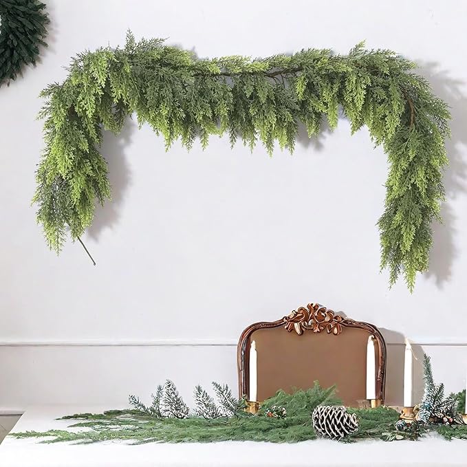 6 ft Christmas Ceda Garlands for Mantel Fireplace, Realistic Pine Garland Thick & Lush Artificial Greenery Green Faux Garland for Table Stairs Window Indoor Outdoor Christmas Holiday Decorations