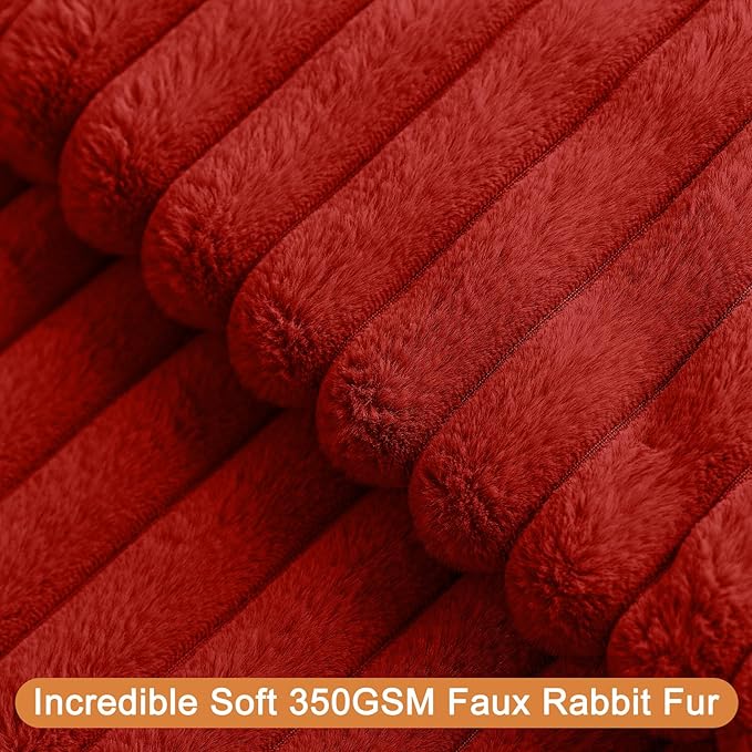 Christmas Red Faux Fur Plush Throw Pillow Covers 18x18 Set of 2 Fuzzy Striped Soft Cozy Pillowcase Luxury Decorative Pillows Square Fluffy Cushion Covers for Couch Bed Living Room