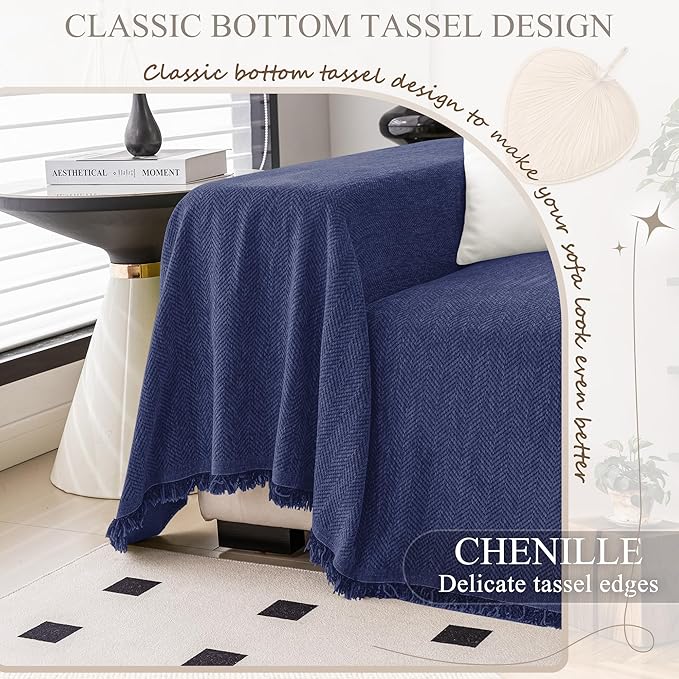 ALIECOM Sectional Couch Covers L Shape Sectional Sofa Cover for Dogs 2 Piece Thick Chenille L Shaped Couch Cover Blanket Chaise Sofa Slipcovers Pet Furniture Protector Washable (X-Large, Navy Blue)