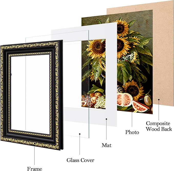 eletecpro 5x7 Picture Frames Set of 2, Vintage Photo Frames with Glass, Display 4x6 Photo with Mat or 5x7 without Mat for Tabletop or Wall Decor, Black Gold