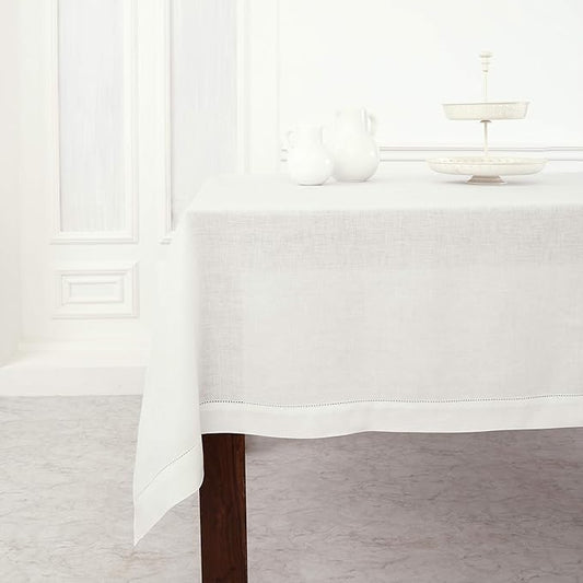 Solino Home Linen Tablecloth 60 x 108 Inch - Classic Hemstitch 100% Pure Linen White Table Cloth for Rectangle Tables - Machine Washable Tablecloth for Fall, Autumn, Winter, Thanksgiving, Holiday