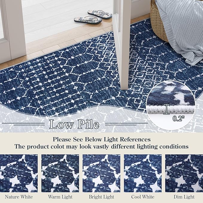 Lahome Moroccan Blue Rugs for Living Room - Washable Rugs 8x10 Non-Slip Ultra-Thin Extra Large Area Rug Throw Stain Resistant Rug for Dining Room Table, Geometric Print Modren Rug for Bedroom Office