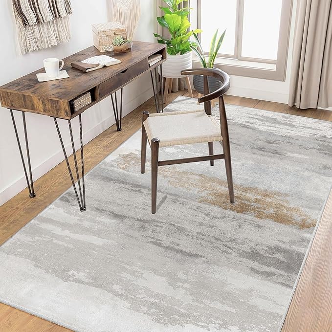 Enkor Area Rugs 4x6 Washable Non Slip Abstract Soft Rugs for Living Room Bedroom, Modern Mat for Kitchen Entryway Brown & Grey