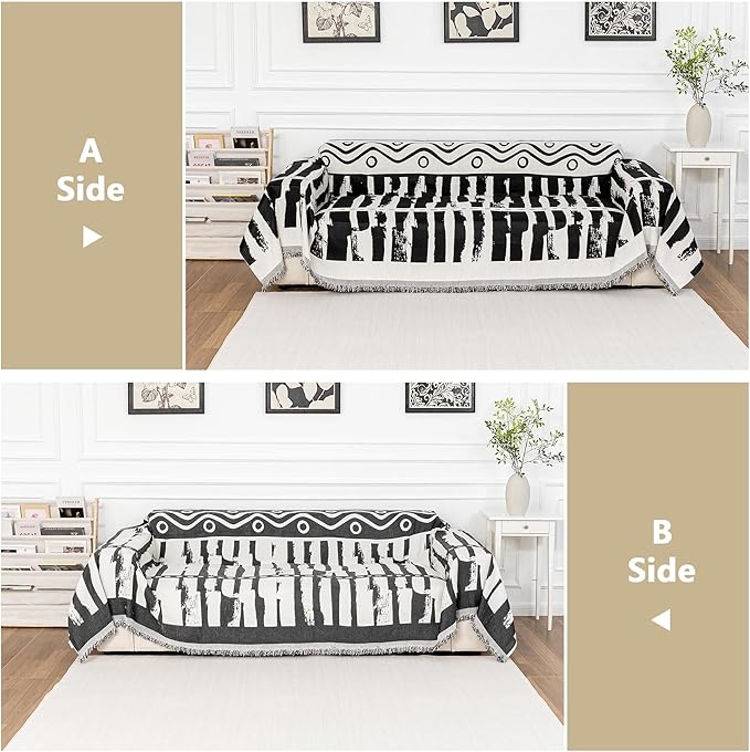 MEETSKY Boho Couch Cover Sofa Covers for Dogs, Couch Cover for Sectional Sofa, Soft Chenille Sofa Slipcover Couch Protector for Pets Protector Furniture Covers, 71" x 118", Black