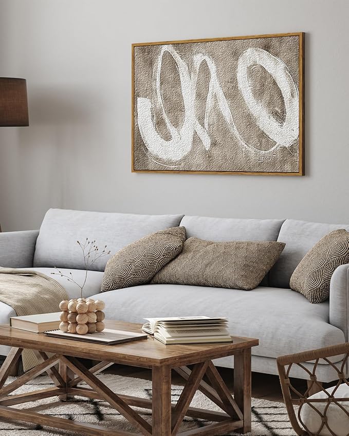 ARPEOTCY Large Framed Canvas Wall Art, 24x36 Inch, Modern Minimalist Abstract Art Prints, Contemporary Neutral Decor for Living Dining Room Hallway Bedroom Fireplace, Sandstone Textured Decor