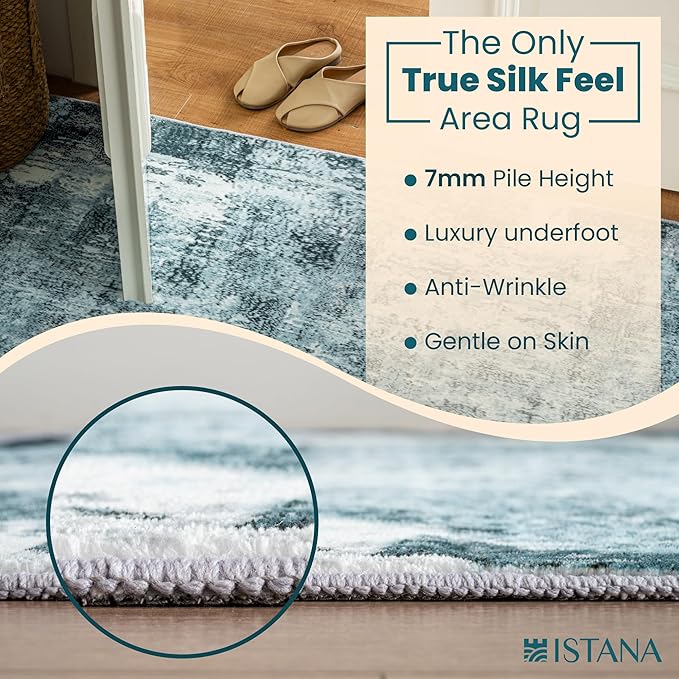 Istana 8x10 Area Rug - Blue 8x10 Rugs for Living Room - Foldable Rugs for Bedroom - Stain Resistant Washable Rug - Eco-Friendly Area Rugs - Easy to Clean Living Room Rug