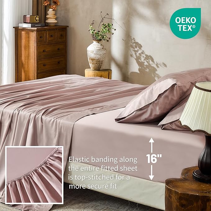 MEISHANG 1000 Thread Count Cotton Sheets California King - 100% Egyptian Cotton, Sateen Weave, Soft & Breathable, Oeko-Tex Certified, 16" Deep Pockets - 4 Piece (Cal King, Dusty Pink)
