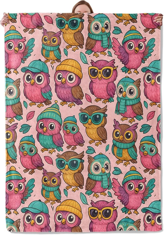 Owl Blanket Gifts for Women Girls Kids, Soft Warm Lightweight Flannel Cartoon Owl Throw Blankets for Bedroom Living Room Home Sofa Home Decor 40" x 50"