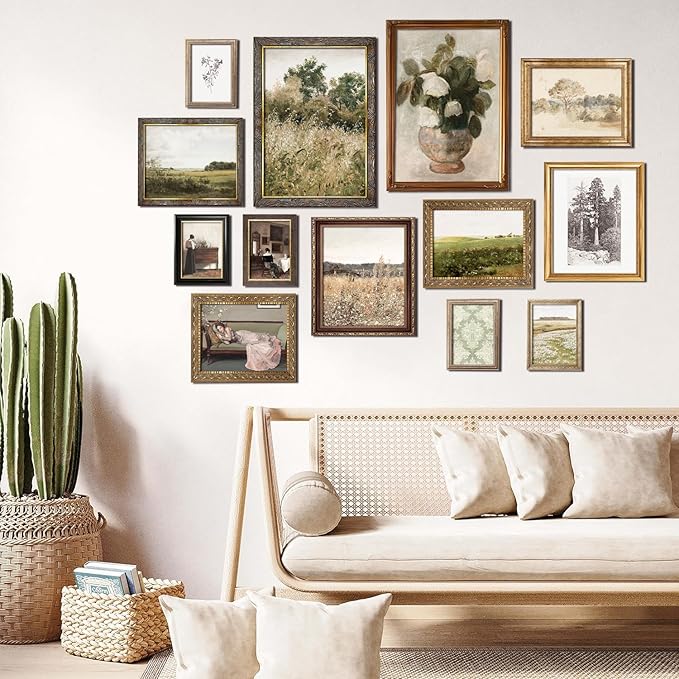 Vintage Wall Art - Eclectic French Country Decor, Canvas Painting Prints for Wall Decor - Countryside Landscape, Floral Aesthetic Pictures - Unframed