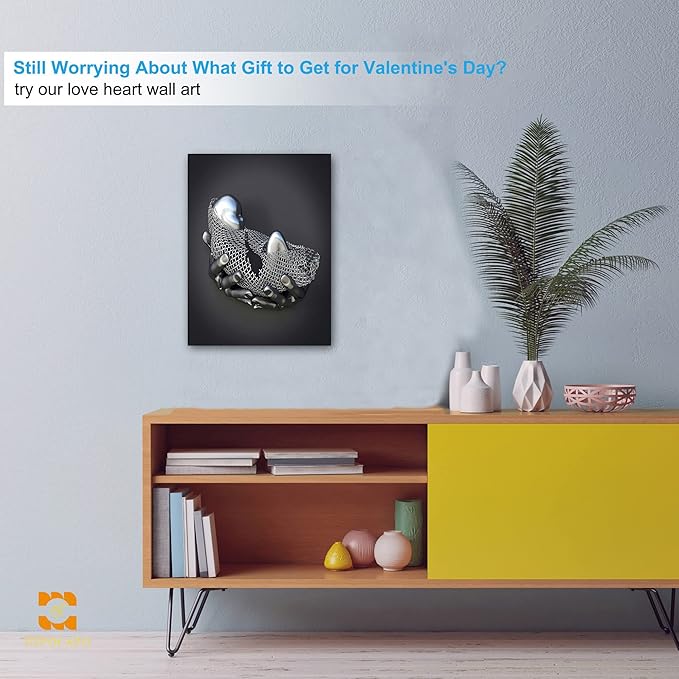 HIPOCAPO 3D Wall Art - Abstract Child in Hand Metal Effect Canvas for Bedroom Decor, Poster Prints Paintings Living Room Decor Framed 18''x24''x1Pcs 3d Art-01