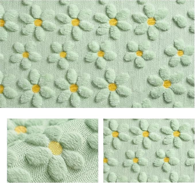 Artoid Mode Green Soft Plush Faux Fur Jacquard Embroidery Daisy Spring Table Runner, Kitchen Dining Table Decoration for Home Party Decor 13x108 Inch