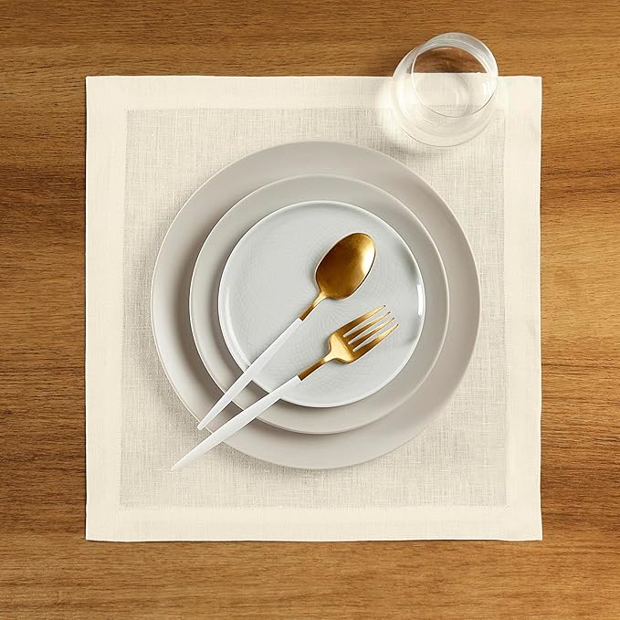 Solino Home Ivory Placemats Set of 4-100% Pure Linen Placemats 14 x 14 Inch for Christmas, New Year - Fete
