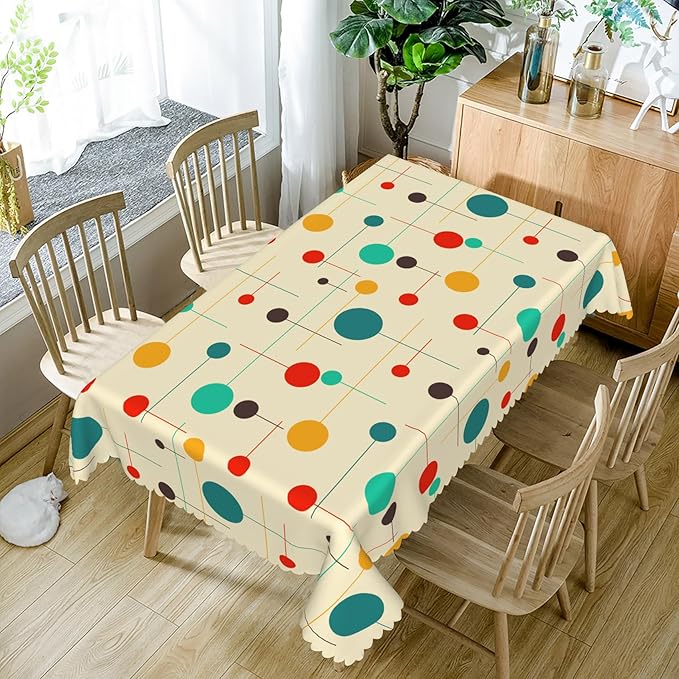 54x120inches Mid Century Rectangle Table Cloth Modern Atomic Retro Decorative Tablecloth Oil-Proof Waterproof Polyester Fabric Table Cover for Kitchen Dining Room Indoor Outdoor Party Decor