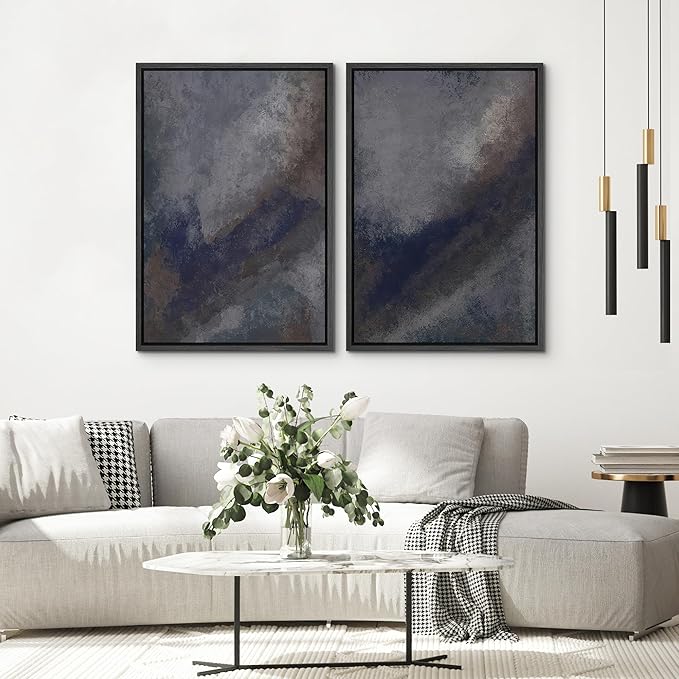 SIGNWIN Framed Canvas Print Wall Art Set Midnight Slate Abstract Blue and Gray Brushstroke Zen Bohemian for Living Room, Bedroom, Office - 16"x24"x2 BLACK