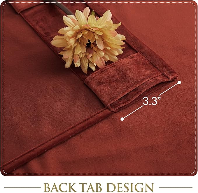 StangH 120 inches Luxury Rust Velvet Curtains, Extra Long Privacy Christmas Holiday Backdrops, Room Darkening Window Drapes for Theater/Bedroom, W52 x L120, 2 Panels