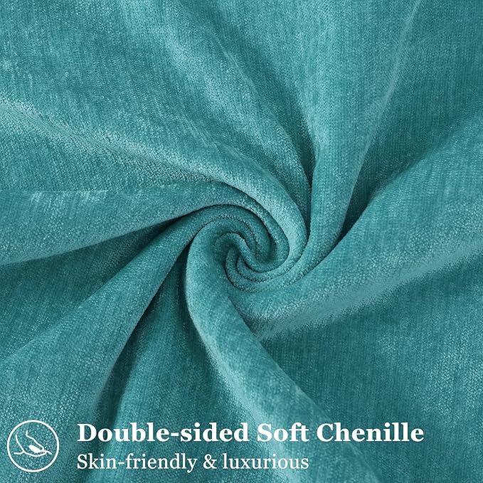 decorUhome Christmas Couch Throw Pillow Covers 24x24 Set of 2, Decorative Soft Euro Velvet Neutral Chenille Pillow Covers with Elegant Design for Sofa Bed Living Room Home Decor, Teal