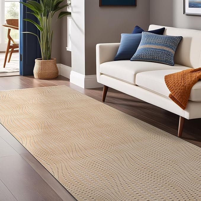 Modern Beige Non Slip Runner Rug 2x7 Non Skid Soft Rubber Back Hallway Rugs Kitchen Bedroom and Laundry Room Runners Easy Cleaning Stain Resistant Non Shedding Carpet 2 x 7