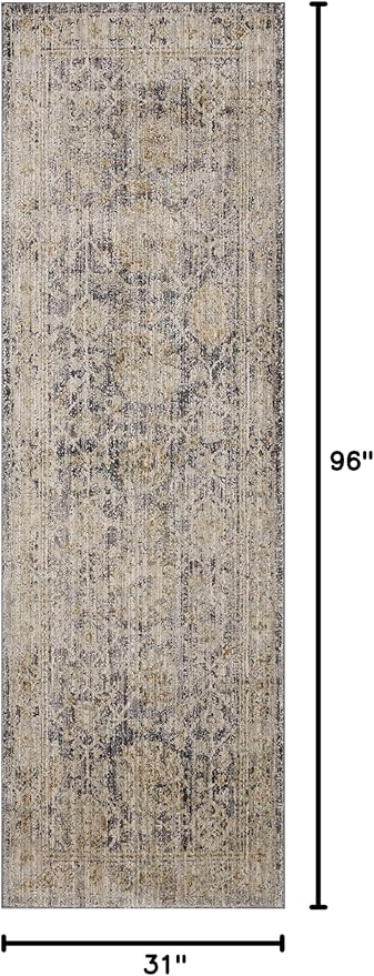 Loloi Jean Stoffer Katherine Collection KES-02 Charcoal/Gold 2'-7'' x 8'-0'', .25" Pile Height, Runner Rug