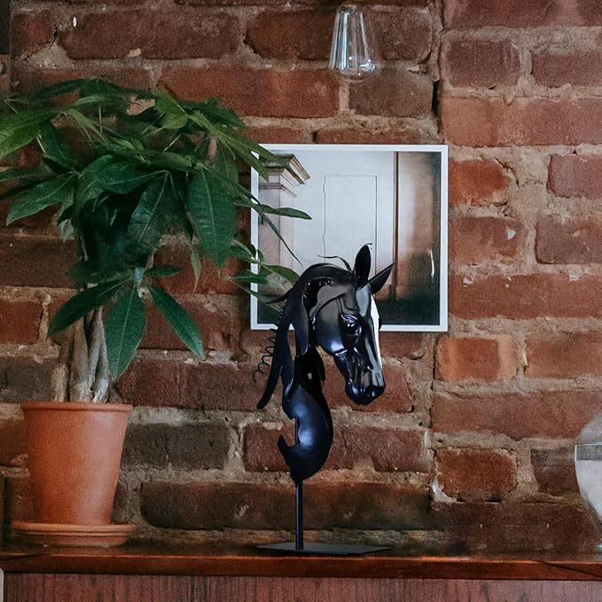 Handmade Horse Statue - Unique Rustic Decor for Office & Home - Hand-Painted Metal Sculpture - Handmade Horses Figurines Gifts for Women/Men (Black)