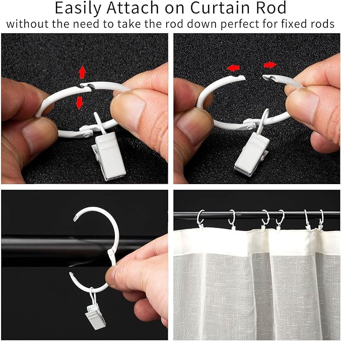Openable Curtain Rings with Clips,1.5inch Inner Diameter,Heavy Duty Rustproof Metal Decorative Vintage Drapery Rings Curtain Clips Rod Hangers Door Curtain and Shower Curtain Rings White Zocang