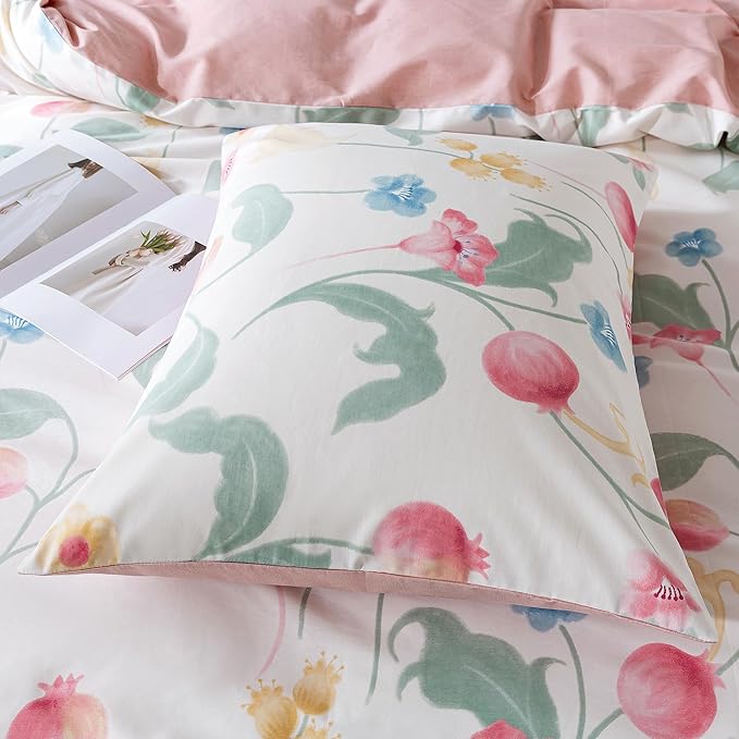 HoneiLife Queen Size Duvet Cover - Fruits Comforter Cover 3-PC, Botanical Bedlinen Set with Zipper Closure & Corner Ties, Pomegranate Comforter Cover Sets 100% Cotton