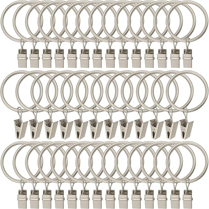 40 Pack Metal Curtain Rings with Clips, Drapery Clips Hooks, Decorative Curtain Rod Clips 1.5 in Interior Diameter, Matte Silver