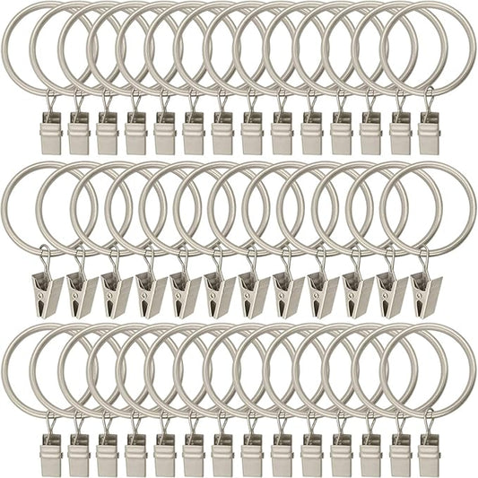 40 Pack Metal Curtain Rings with Clips, Drapery Clips Hooks, Decorative Curtain Rod Clips 1.5 in Interior Diameter, Matte Silver
