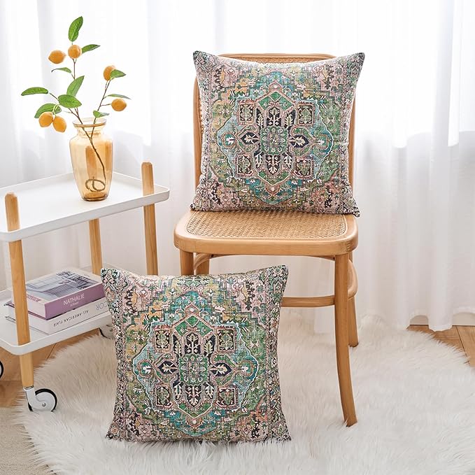 Boho Throw Pillow Covers 20x20 inch Set of 2,Boho Vintage Carpet Pattern Antique Ethnic Decor Double Sided Pattern Cushion Cover Soft Pillow Case Living Sofa Room Bed Square Pillow Cover